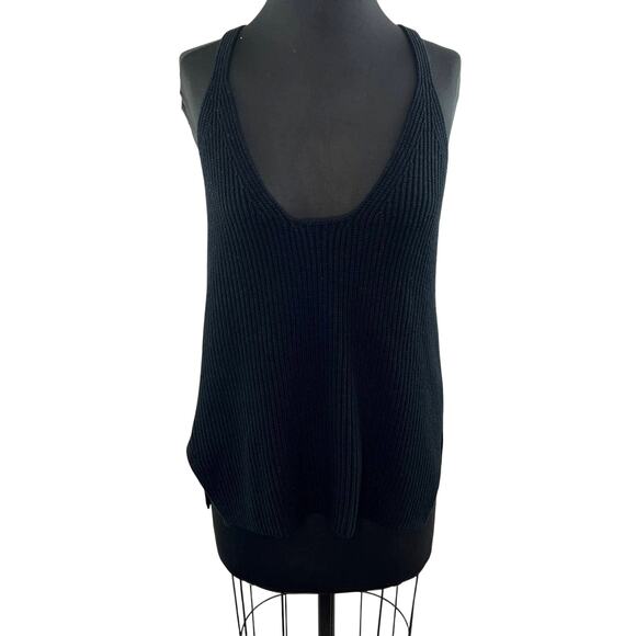 Helmut Lang Cotton Ribbed Knit Deep Neck Strappy Relaxed Racerback Top Tank M - Picture 1 of 6